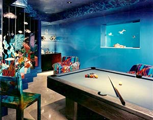 Luxury Design For Custom Theme Space - Pool Hall with Custom Decor Including Art, Furniture, Materials and More